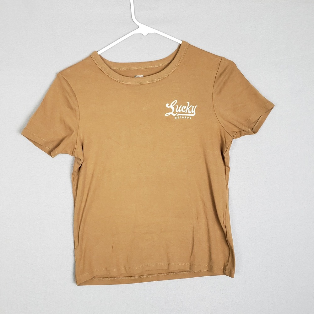 Cotton On Girls Size L Lucky Records Graphic Tee Tan Horseshoe Country Cowgirl